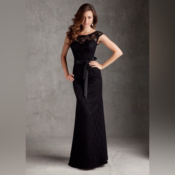 Morilee By Madeline Gardner Dresses & Skirts - Morilee by Madeline Gardner Black Satin Tie Sash Cap Sleeve Deep V-Back Gown